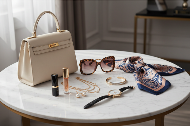 woman accessories on a table high quality banne